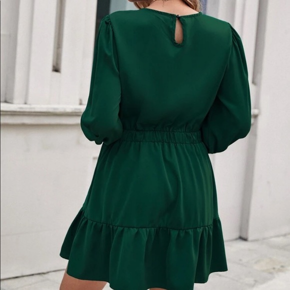 Boho green button detail ruffle hem mini dress - Picture 8 of 13
